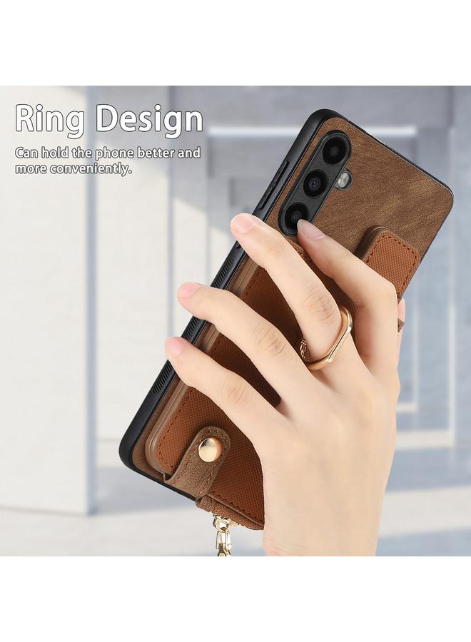 S-TOP Case For Samsung Galaxy A71 5G Cross Leather Ring Vertical Zipper Wallet Back Phone Case - Image 5
