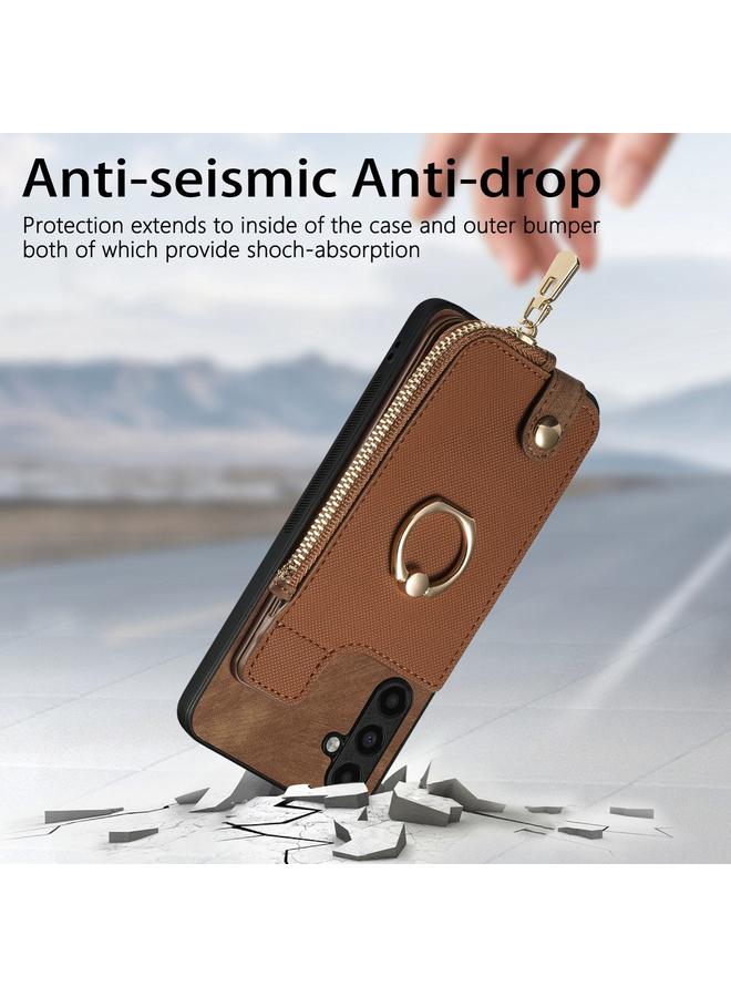 S-TOP Case For Samsung Galaxy A71 5G Cross Leather Ring Vertical Zipper Wallet Back Phone Case - Image 4