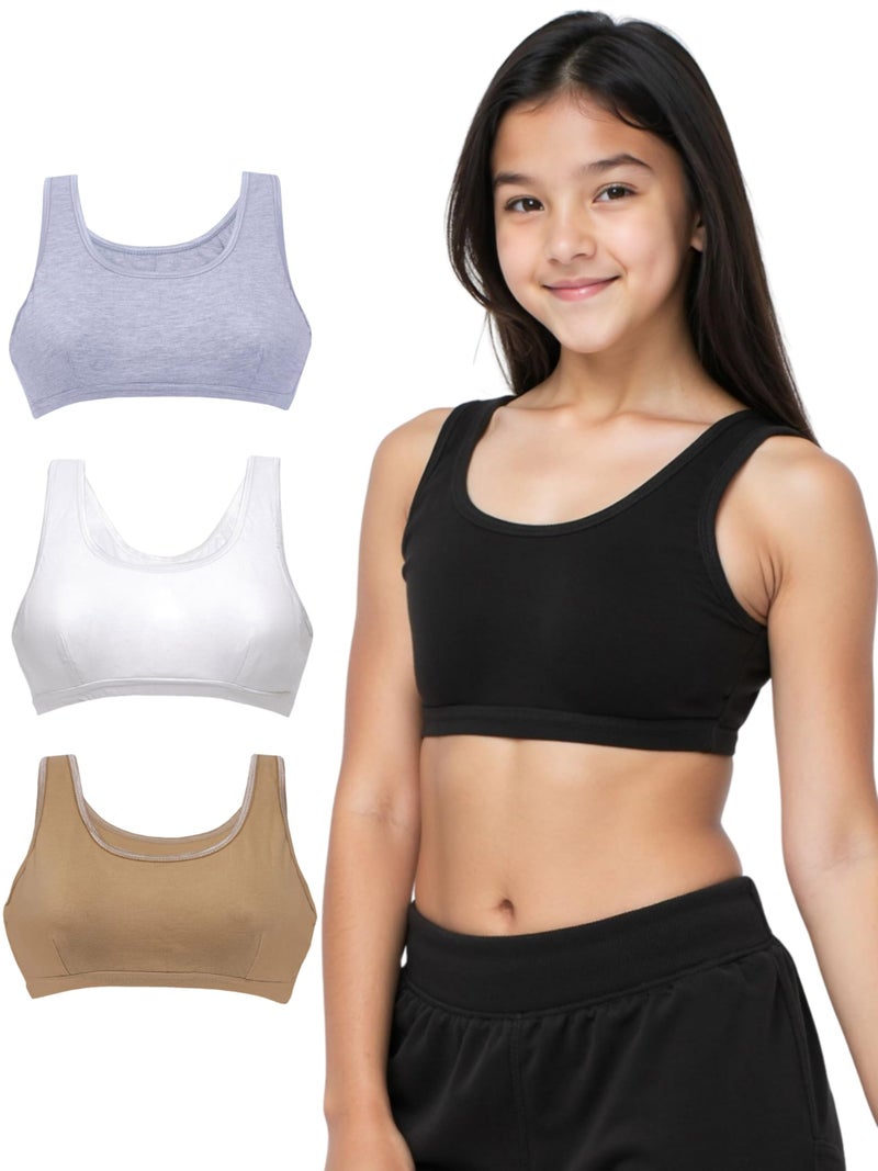 DChica Essentials Sports Bra for Girls, Cotton Non Padded Beginners Bra, Non-Wired Teenager Bras for Gym, Workout, Yoga Slip-on Double Layered Full Coverage Bra- Pack of 4 - Image 1