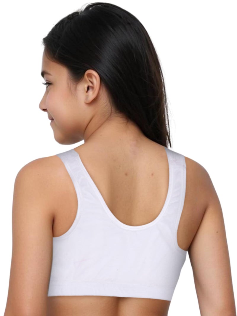 DChica Essentials Sports Bra for Girls, Cotton Non Padded Beginners Bra, Non-Wired Teenager Bras for Gym, Workout, Yoga Slip-on Double Layered Full Coverage Bra- Pack of 4 - Image 5