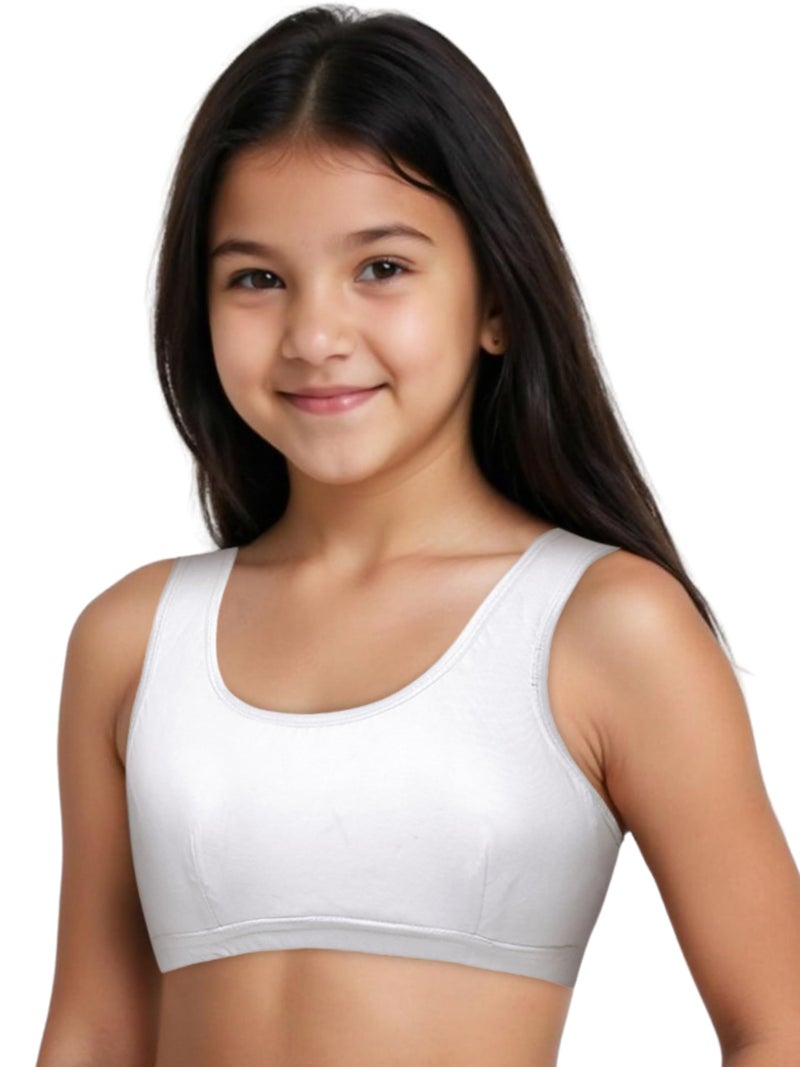 DChica Essentials Sports Bra for Girls, Cotton Non Padded Beginners Bra, Non-Wired Teenager Bras for Gym, Workout, Yoga Slip-on Double Layered Full Coverage Bra- Pack of 4 - Image 4
