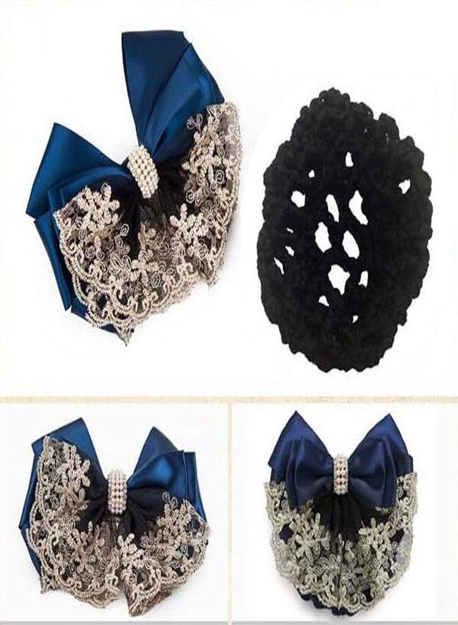 سوبيربليس غطاء شعر شبكي مزين بفيونكة، إكسسوارات شعر، مشبك شعر مزين بفيونكة، مشبك شعر مزين بزهرة دانتيل (أسود) - Image 4