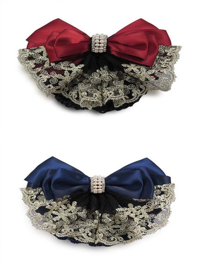 سوبيربليس غطاء شعر شبكي مزين بفيونكة، إكسسوارات شعر، مشبك شعر مزين بفيونكة، مشبك شعر مزين بزهرة دانتيل (أسود) - Image 2