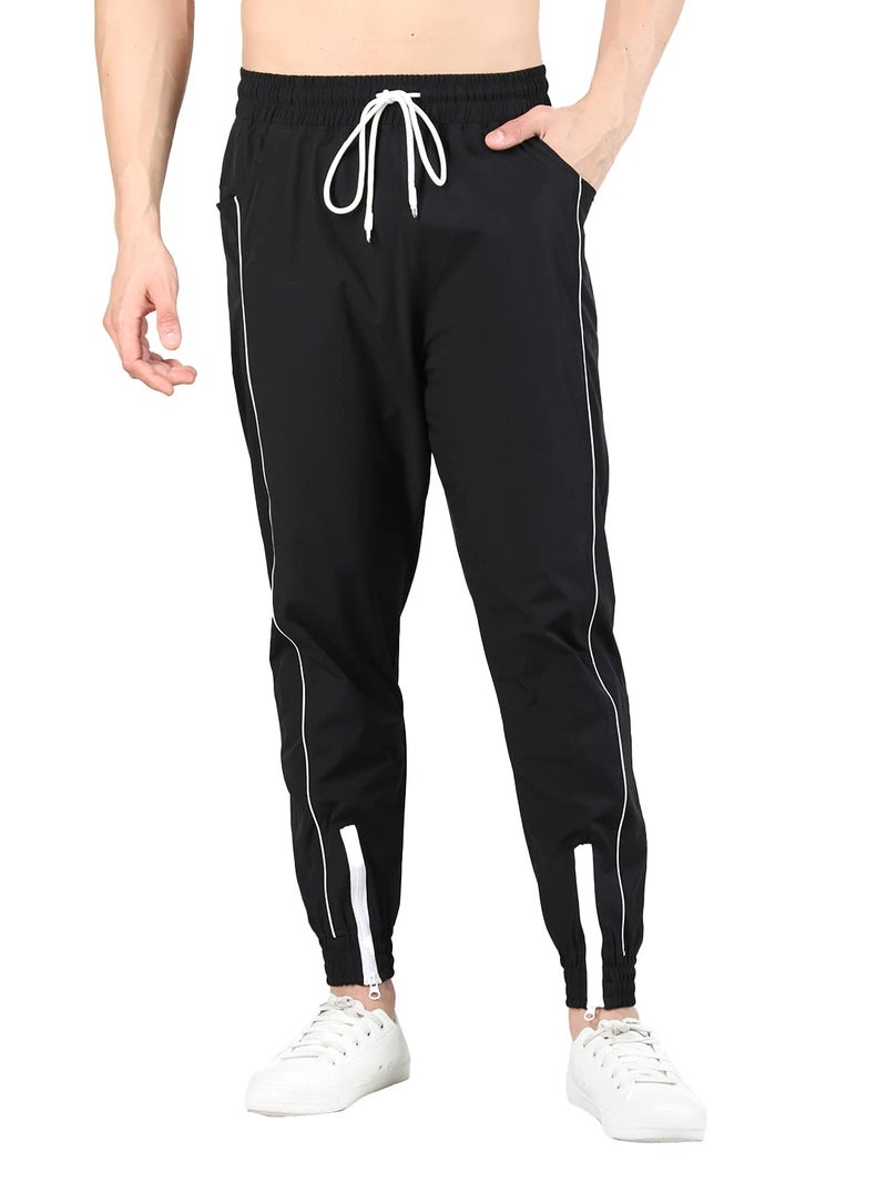 CHKOKKO Men Solid Sports Running Gym Track Pant Lower with Pocket Black White XL - Image 1