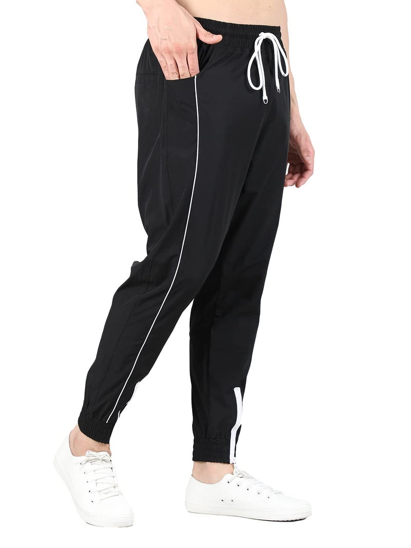 CHKOKKO Men Solid Sports Running Gym Track Pant Lower with Pocket Black White XL - Image 5