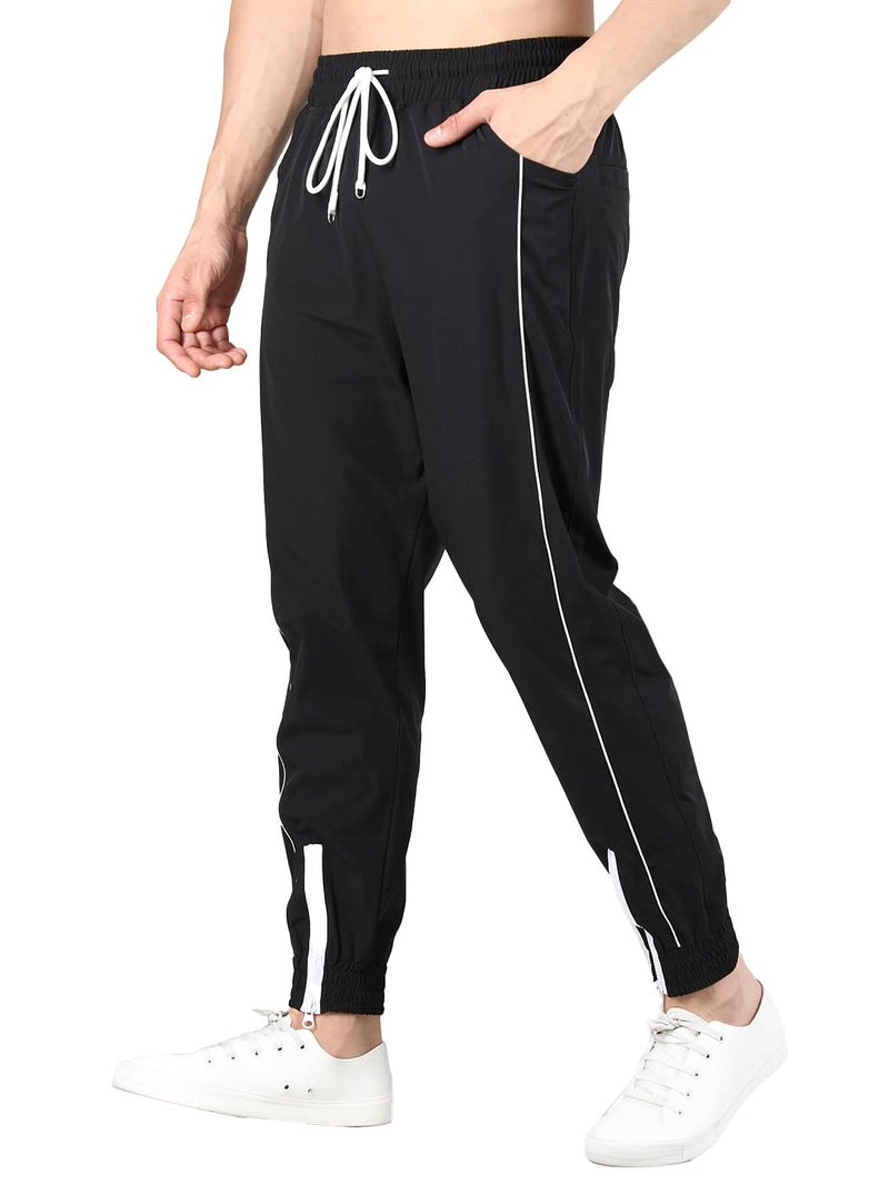 CHKOKKO Men Solid Sports Running Gym Track Pant Lower with Pocket Black White XL - Image 4