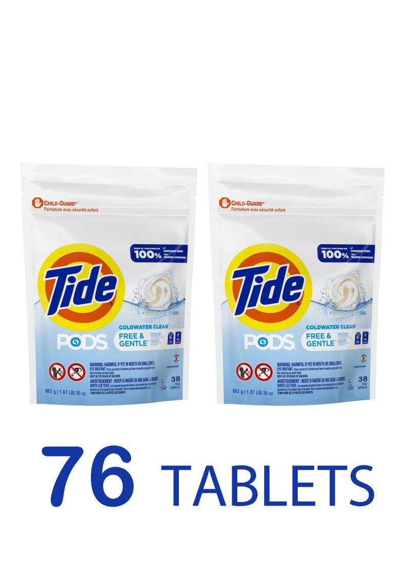 Tide - 76 PODS Liquid Laundry Detergent Pacs, Free & Gentle, For Baby Sensitive Skin | 76 -count |  For All Automatic Machine - Image 1