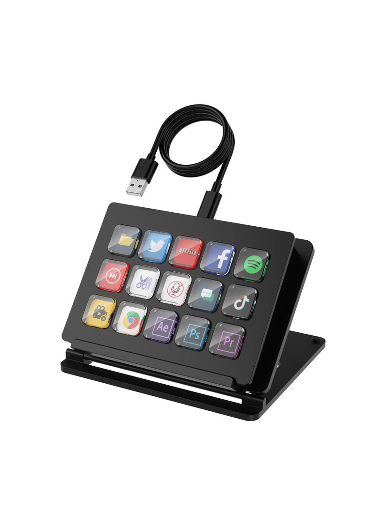 SYOSI - LCD Shortcut Stream Deck Controller, 15-Key All-in-one Stream Trigger Key Console for Desktop Productivity, Customise LCD Touchable Switchable Buttons for OBS, Twitch, YouTube - Mac & PC Compatible - Image 1