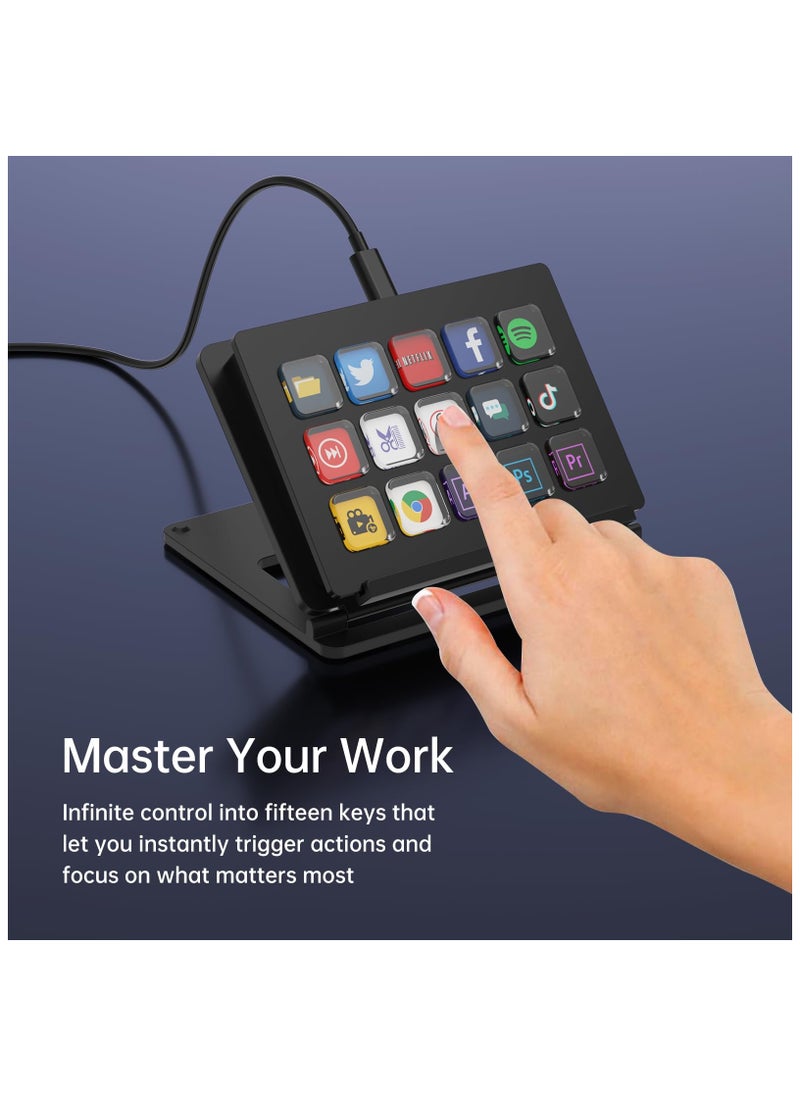 SYOSI - LCD Shortcut Stream Deck Controller, 15-Key All-in-one Stream Trigger Key Console for Desktop Productivity, Customise LCD Touchable Switchable Buttons for OBS, Twitch, YouTube - Mac & PC Compatible - Image 1