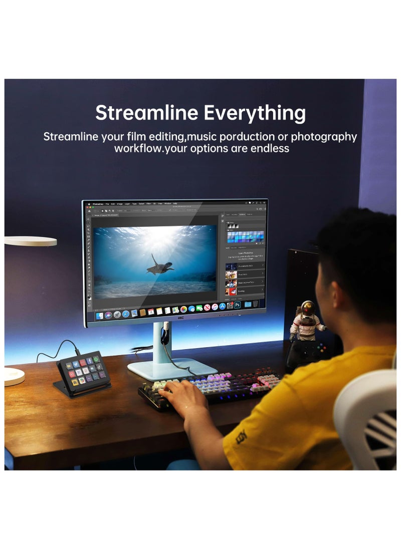 SYOSI - LCD Shortcut Stream Deck Controller, 15-Key All-in-one Stream Trigger Key Console for Desktop Productivity, Customise LCD Touchable Switchable Buttons for OBS, Twitch, YouTube - Mac & PC Compatible - Image 1
