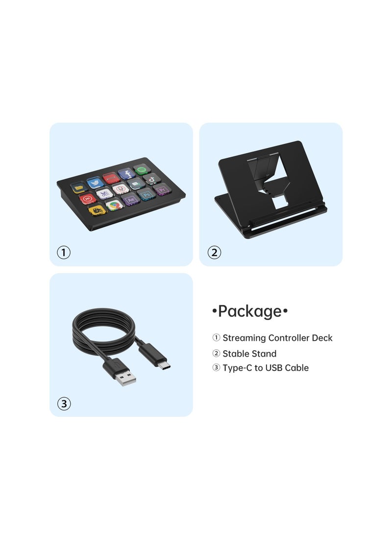 SYOSI - LCD Shortcut Stream Deck Controller, 15-Key All-in-one Stream Trigger Key Console for Desktop Productivity, Customise LCD Touchable Switchable Buttons for OBS, Twitch, YouTube - Mac & PC Compatible - Image 1