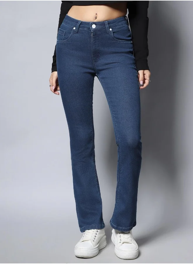 هاي ستار Women Blue Bootcut High-Rise Clean Look Stretchable Jeans