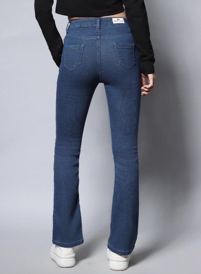 HIGH STAR بنطلون جينز نسائي بقصّة Bootcut باللون الأزرق  - Image 4