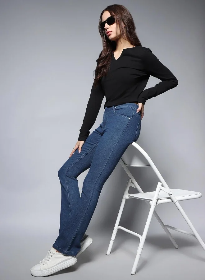 HIGH STAR Women Blue Bootcut High-Rise Clean Look Stretchable Jeans