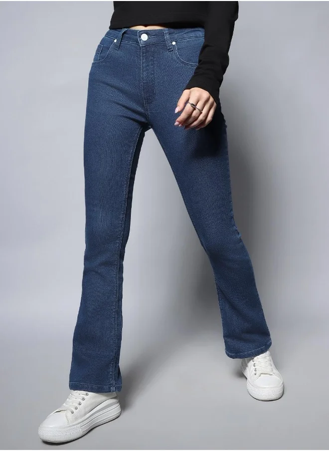 HIGH STAR Women Blue Bootcut High-Rise Clean Look Stretchable Jeans