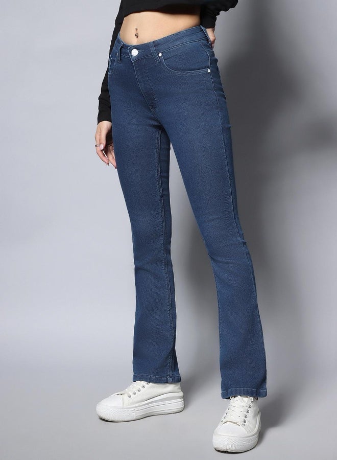 HIGH STAR بنطلون جينز نسائي بقصّة Bootcut باللون الأزرق  - Image 5