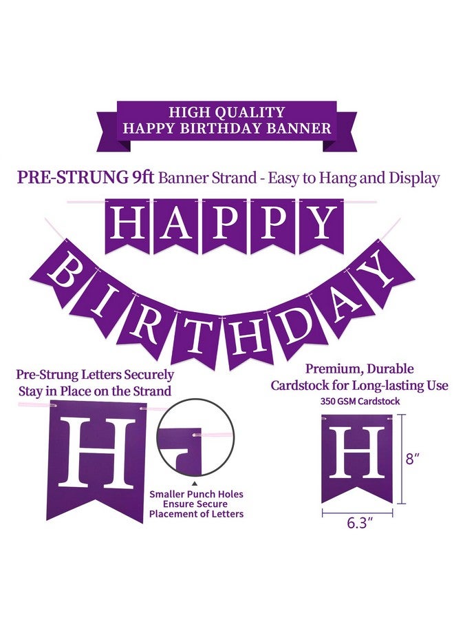 LITAUS Purple Birthday Decorations Kit - 16-Piece Set with Pre-Strung Happy Birthday Banner, Honeycomb Balls, Garland & Swirls | Purple Theme Party Supplies for Women Girls Kids, Teens Adults - Image 2