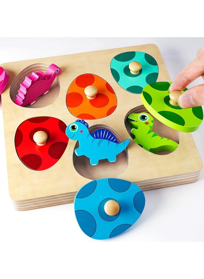 Wooden Puzzles for Toddlers 1-3, Montessori Toys for 1 2 Year Old Boy Birthday Gifts, Dinosaur Matching Eggs Peg Puzzles for Toddlers Age 2-4 Girls - Preschool Learning Activities - Image 1