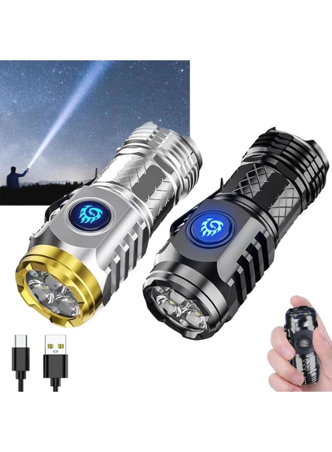 مصباح فلاش فائق القوة صغير لوحش ثلاثي العيون، مصباح فلاش بالإبهام، مصابيح يدوية، ضوء متعدد الوظائف مع مشبك قلم، فولاذ، شمعة عالية قابلة لإعادة الشحن ومقاوم للماء (قطعتان) - Image 1