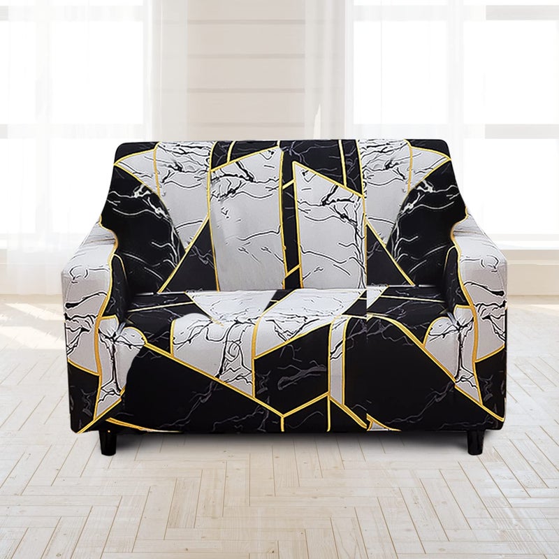 ABOUT SPACE Sofa Cover Elasticity Stretchable Flexible Polyester Slipcover Easy Machine Washable Couch Covers Suitable for Living Room Home Office2 Seater145185 cm BW Geometric - Image 1