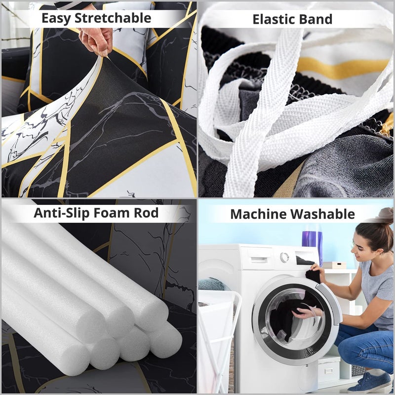 ABOUT SPACE Sofa Cover Elasticity Stretchable Flexible Polyester Slipcover Easy Machine Washable Couch Covers Suitable for Living Room Home Office2 Seater145185 cm BW Geometric - Image 4