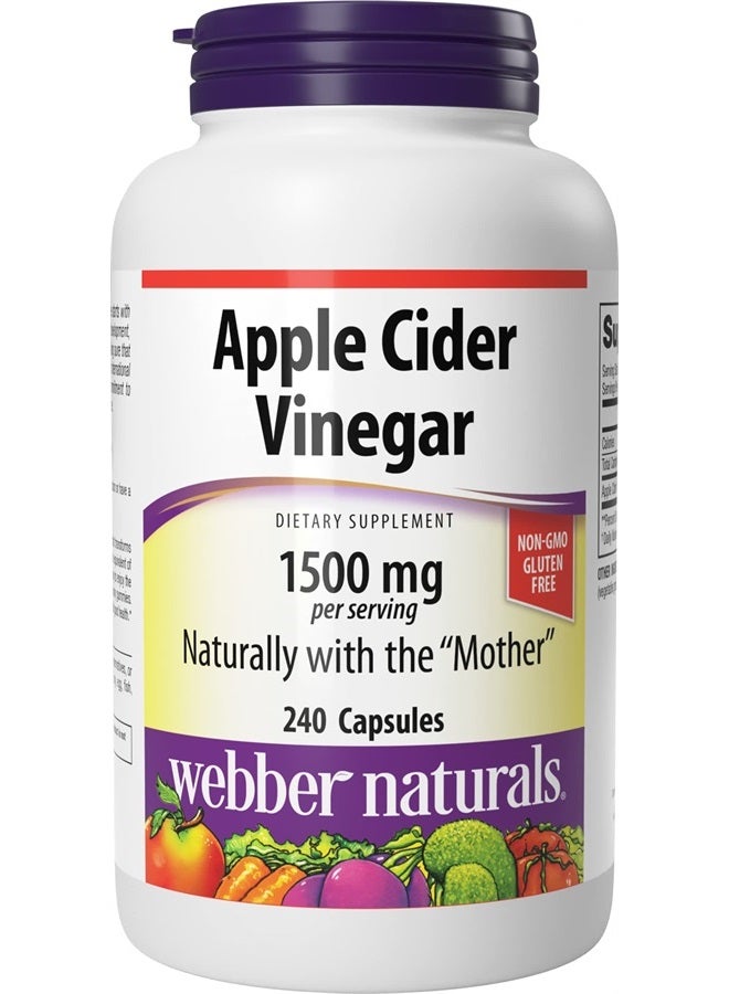Webber naturals Apple Cider Vinegar Capsules with The Mother, 1,500 mg per Serving, High Potency, 240 Capsules, Natural Digestion Support, Non-GMO, Gluten, Dairy & Sugar Free - Image 1