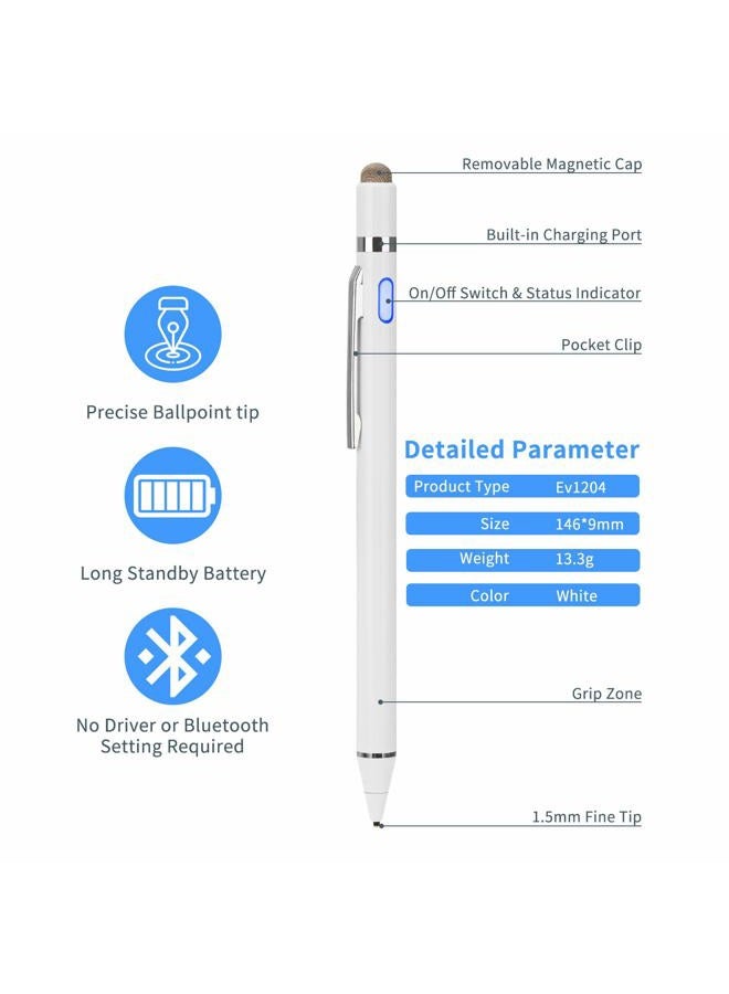 EVACH Stylus for Samsung Galaxy Tab A 10.1/10.5/8 Inch 2019 Pencil, Rechargeable Digital Pencil with 1.5mm Ultra Fine Tip Stylist Pens for Samsung Galaxy Tab A 10.1/10.5/8 Inch 2019,White - Image 4