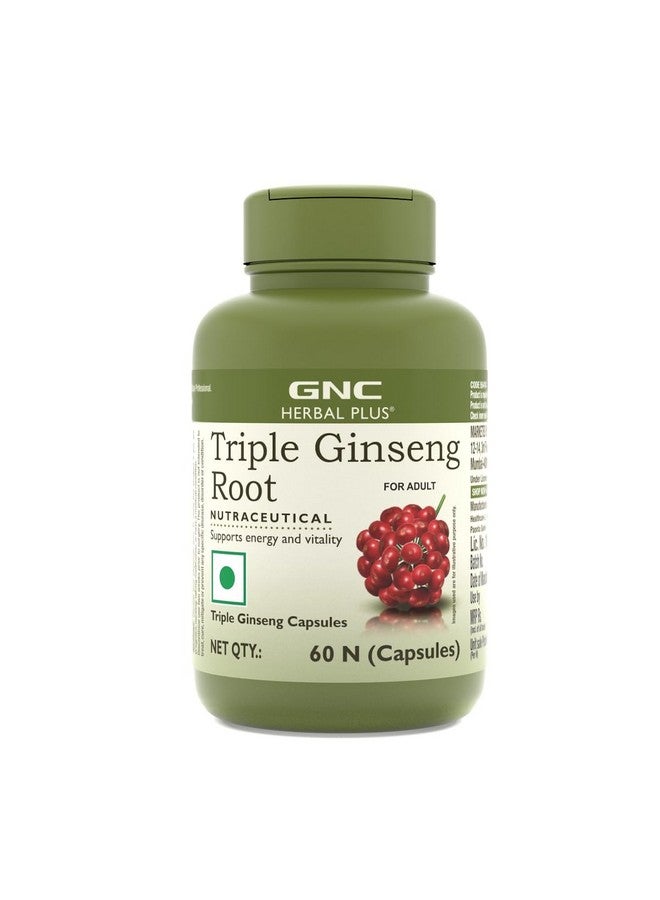 GNC GNC Herbal Plus Triple Ginseng with Korean, American & Siberian Ginseng | 60 Capsules | 700mg | Enhances Immunity | Boosts Strength & Stamina | Improves Alertness & Concentration | Formulated in USA - Image 1