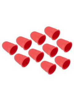 PATIKIL 0.67x0.98 Inch Rubber Finger Tips, 10 Pack Silicone Thumb Fingertip Protector Covers Guard Pads Thimble Grips for Office Counting Sewing, Red XS Size  - Image 1