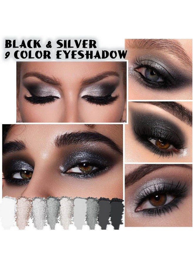 evpct 9 Colors Black Smokey Grey Gray Silver Glitter Shimmer Eye Shadow Makeup Palette Pigmented Black Matte Metallic Eyeshadow Makeup Palette Sombra Negra Para Ojos Para Ojos Brillantes - Image 1