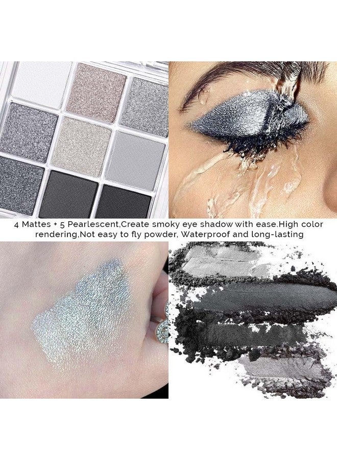 evpct 9 Colors Black Smokey Grey Gray Silver Glitter Shimmer Eye Shadow Makeup Palette Pigmented Black Matte Metallic Eyeshadow Makeup Palette Sombra Negra Para Ojos Para Ojos Brillantes - Image 2