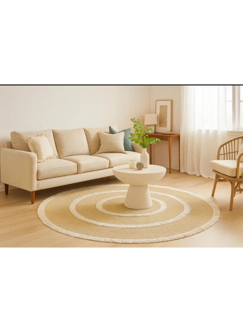 LINGWEI Round Area Rug Handwoven Tassel Carpet Mats Vintage Decor Aesthetic Traditional Carpets For Living Room Bedroom Entryway Farmhouse - Image 2