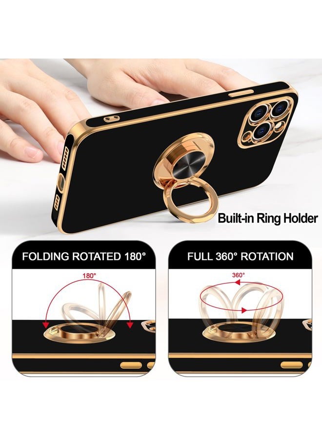 Hython Case for iPhone 12 Pro Case with Ring Stand, 360° Rotatable Ring Holder Magnetic Kickstand, Plating Rose Gold Soft TPU Bumper Camera Protection Shockproof Protective Phone Cases Cover, Black - Image 4