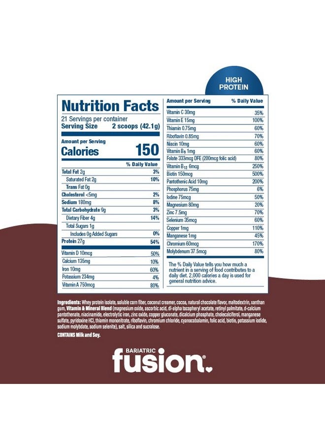 Bariatric Fusion Chocolate High Protein Meal Replacement Shake | 27g Whey Isolate Bariatric Protein Powder | Lactose Free Whey Protein Powder | Gluten and Sugar Free | 21 Servings - Image 3