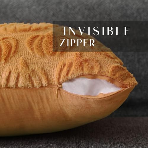 DFXSZ Fall Pillow Covers 18x18 Set of 2 Fall Decorations Light Orange Pumpkin Throw Pillow Cases Soft Plush Faux Fur Wool Couch Cushion Case for Chair Sofa Bedroom Living Room Home Decor PTK02D18 - Image 3