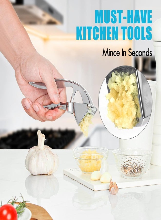 COKORA Garlic Press, Premium Kitchen Metal Garlic Crusher Masher Tool, Rust Proof & Dishwasher Safe, Heavy Duty Professional Garlic Mincer with Ergonomic Handle, Easy to Squeeze and Clean -Silver - Image 4