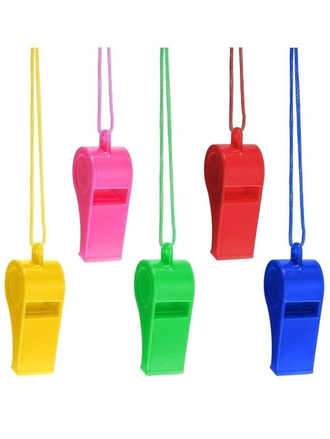 FOLA MOOLYAVAAN RODUCTS Plastic Whistles Colorful Whistles with Lanyard Loud Noise Making Whistle for Kids Soccer Party Favors (6) - Image 1