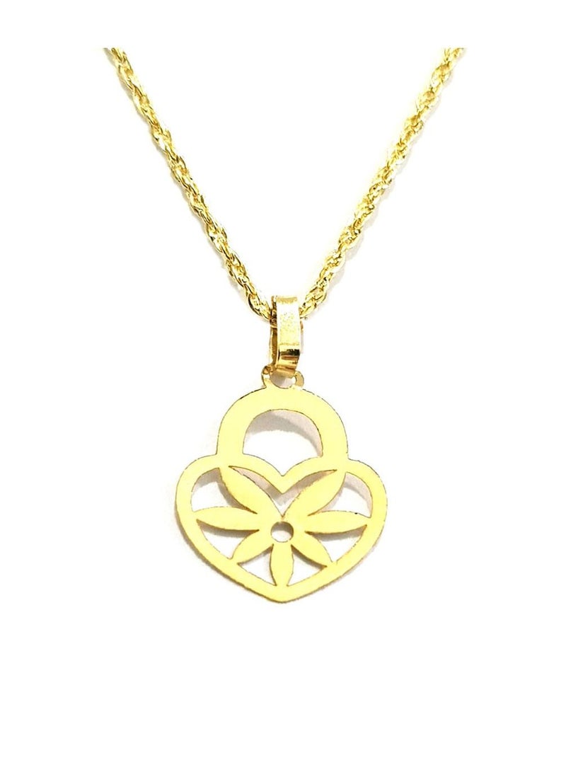 Hamsa.ae 18K Pure Gold Heart With Flower Design Necklace For Women - Image 1
