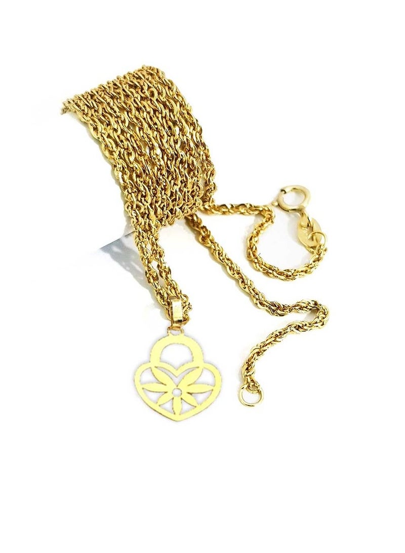 Hamsa.ae 18K Pure Gold Heart With Flower Design Necklace For Women - Image 4