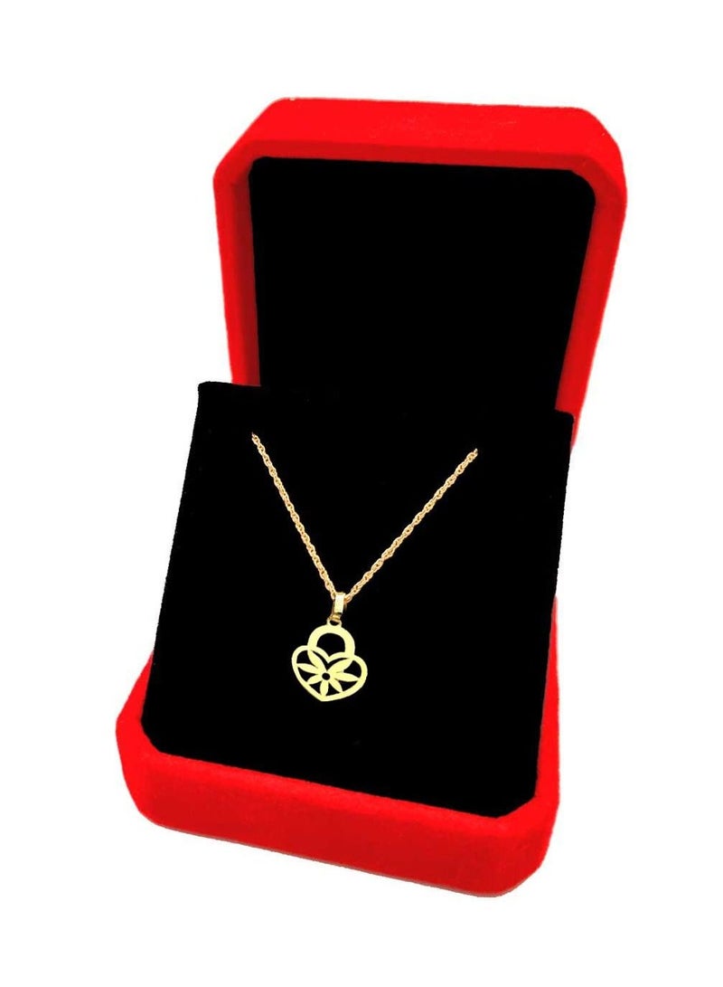 Hamsa.ae 18K Pure Gold Heart With Flower Design Necklace For Women - Image 3