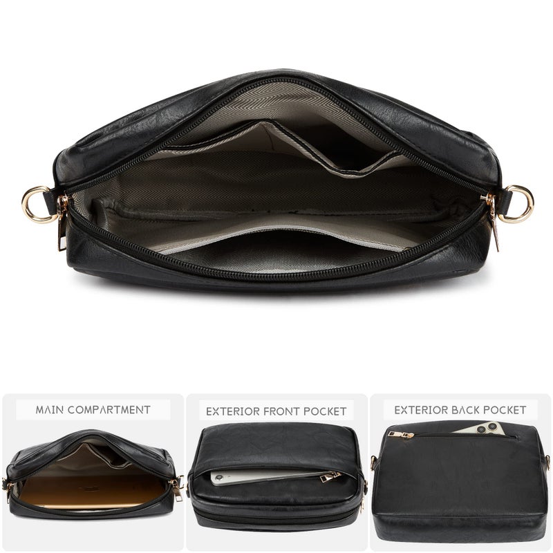 Cynure Women's Leather Crossbody Bag Zipper Shoulder Camera Purse, Black - Image 5