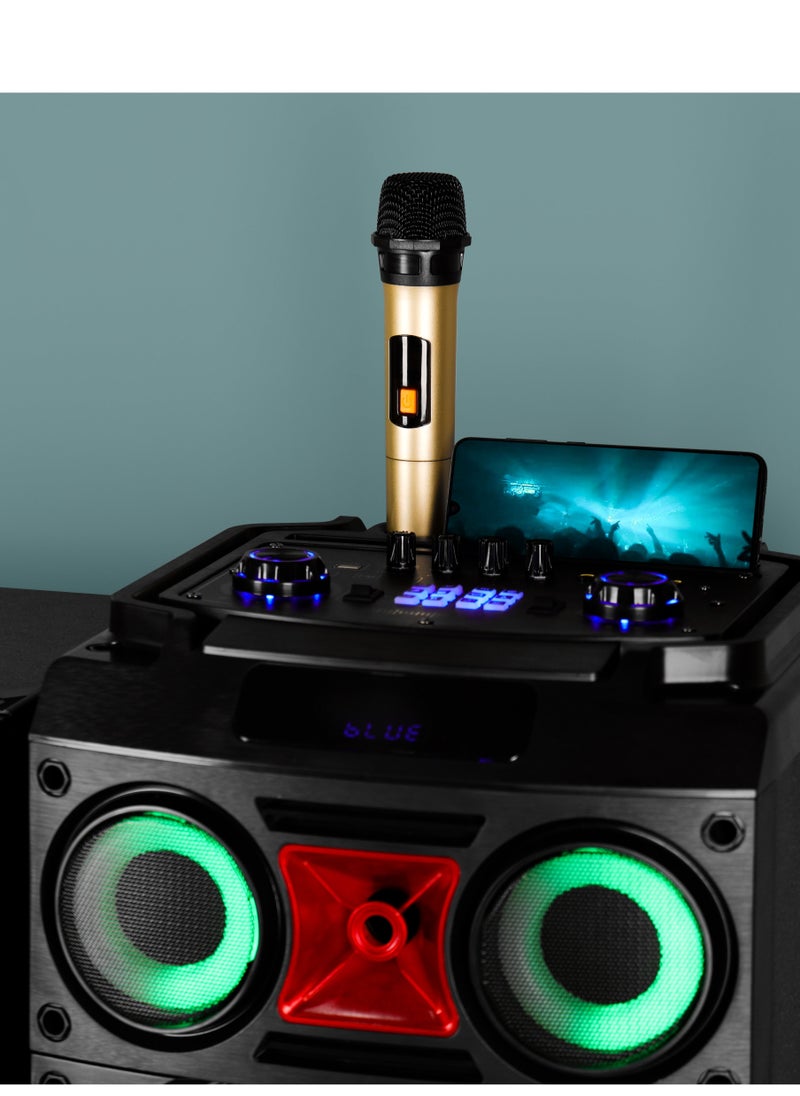 Olsenmark - 2.0 Hi-Fi Stereo Speaker System | 10" Woofer | 90000W PMPO | OMMS1290 | Flash Ring RGB Light | USB/TF/FM/BT | Two Microphone | LED Display | Remote Control - Image 1