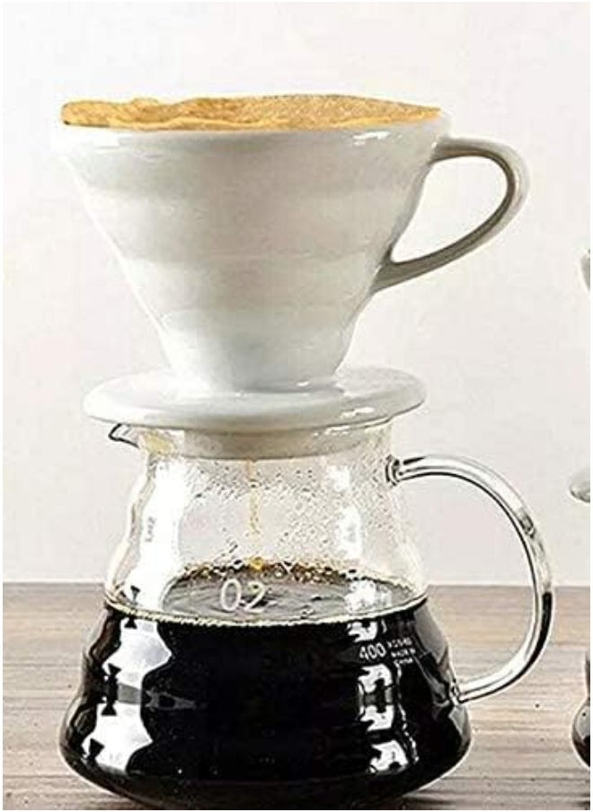 رانك  - طقم تقطير v60 ألة قهوة مكونة من قمع سيراميك ابيض و سيرفر زجاجي 02 - Image 1