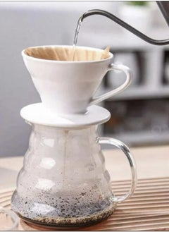 رانك  طقم تقطير v60 ألة قهوة مكونة من قمع سيراميك ابيض و سيرفر زجاجي 02  - Image 2