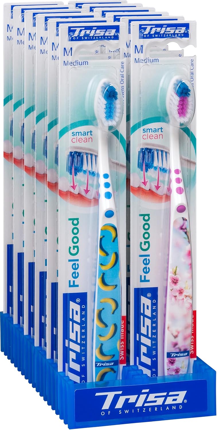 Trisa Feelgood Medium Toothbrush for Smart Cleaning with Compact Brush Head and Longer White Bristles - Image 4
