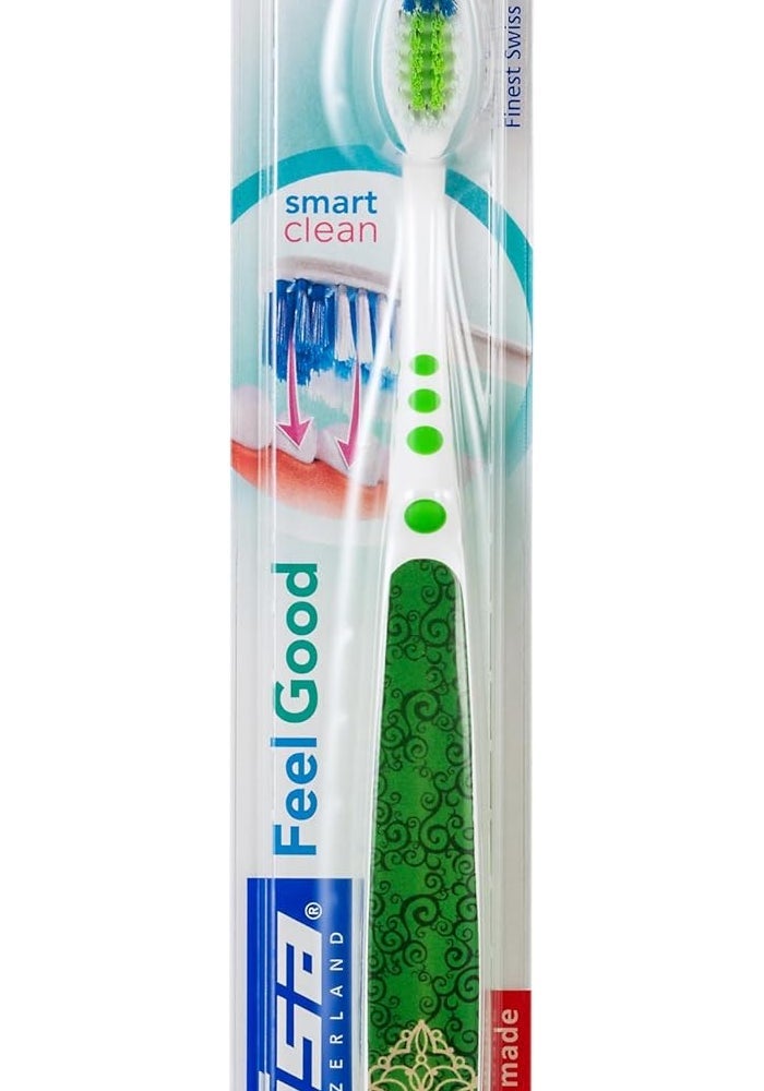 Trisa Feelgood Medium Toothbrush for Smart Cleaning with Compact Brush Head and Longer White Bristles - Image 1