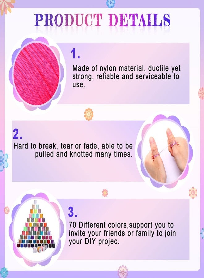 Kenning 70 Rolls Nylon String for Bracelets 70 Colors Chinese Knotting Cord 0.8mm Nylon Trim Cord Beading String Thread for Kumihimo Jewelry Making Friendship Necklace Macrame DIY Craft, 1540 Yards Total - Image 4