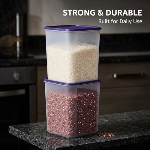 Mahaware Modular Square Plastic Kitchen Container Set, 3.9 litre, Set of 3, Blue - Image 5