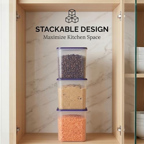 Mahaware Modular Square Plastic Kitchen Container Set, 3.9 litre, Set of 3, Blue - Image 4