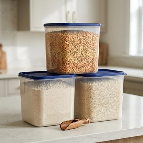 Mahaware Modular Square Plastic Kitchen Container Set, 3.9 litre, Set of 3, Blue - Image 1